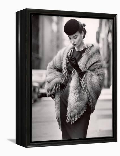 Model Wearing a Fringed Shawl Made of Natural Norwegian Blue Fox, Selling For $750-Gordon Parks-Framed Premier Image Canvas