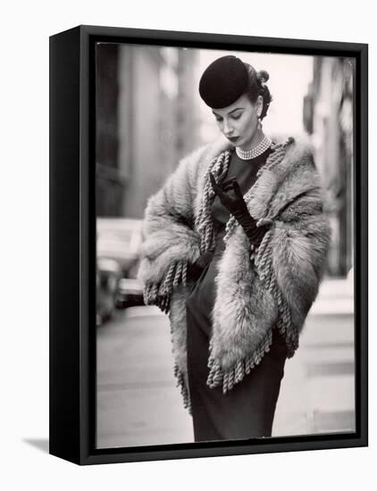 Model Wearing a Fringed Shawl Made of Natural Norwegian Blue Fox, Selling For $750-Gordon Parks-Framed Premier Image Canvas