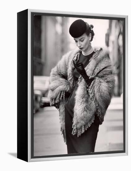 Model Wearing a Fringed Shawl Made of Natural Norwegian Blue Fox, Selling For $750-Gordon Parks-Framed Premier Image Canvas