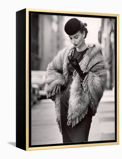 Model Wearing a Fringed Shawl Made of Natural Norwegian Blue Fox, Selling For $750-Gordon Parks-Framed Premier Image Canvas