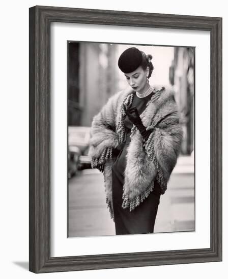 Model Wearing a Fringed Shawl Made of Natural Norwegian Blue Fox, Selling For $750-Gordon Parks-Framed Premium Photographic Print