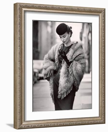 Model Wearing a Fringed Shawl Made of Natural Norwegian Blue Fox, Selling For $750-Gordon Parks-Framed Photographic Print