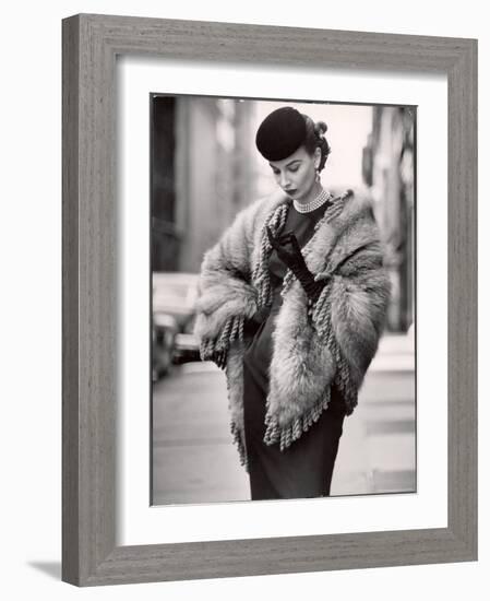 Model Wearing a Fringed Shawl Made of Natural Norwegian Blue Fox, Selling For $750-Gordon Parks-Framed Photographic Print