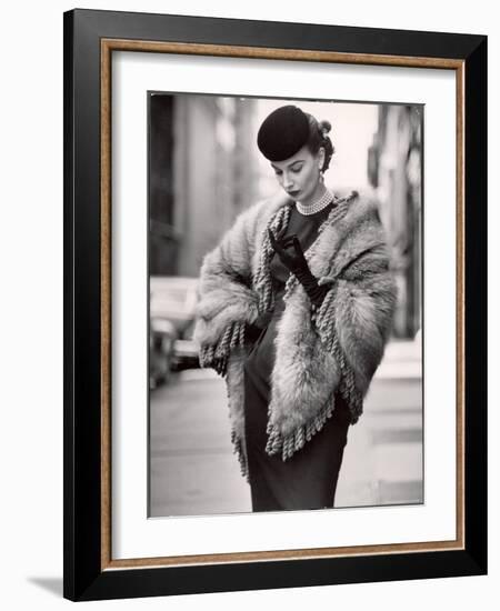 Model Wearing a Fringed Shawl Made of Natural Norwegian Blue Fox, Selling For $750-Gordon Parks-Framed Photographic Print