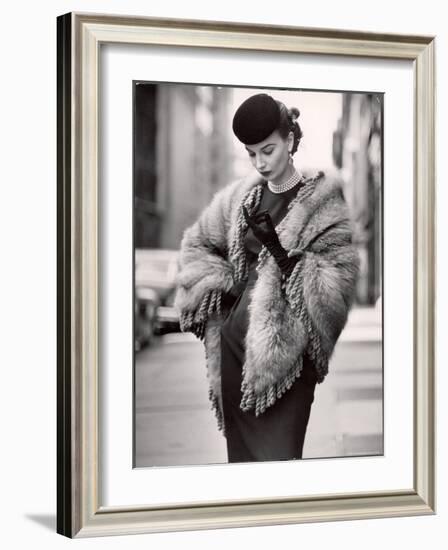 Model Wearing a Fringed Shawl Made of Natural Norwegian Blue Fox, Selling For $750-Gordon Parks-Framed Photographic Print