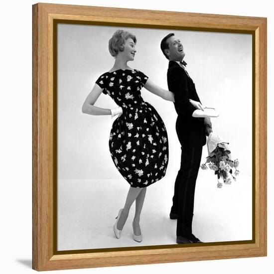 Model Wearing a Puff Ball Skirt and Escort with Roses, 1958-John French-Framed Premier Image Canvas