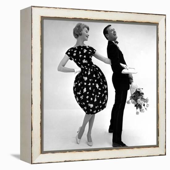 Model Wearing a Puff Ball Skirt and Escort with Roses, 1958-John French-Framed Premier Image Canvas