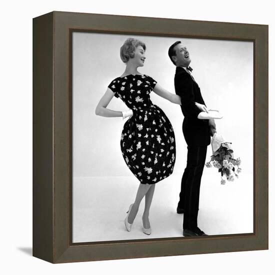 Model Wearing a Puff Ball Skirt and Escort with Roses, 1958-John French-Framed Premier Image Canvas