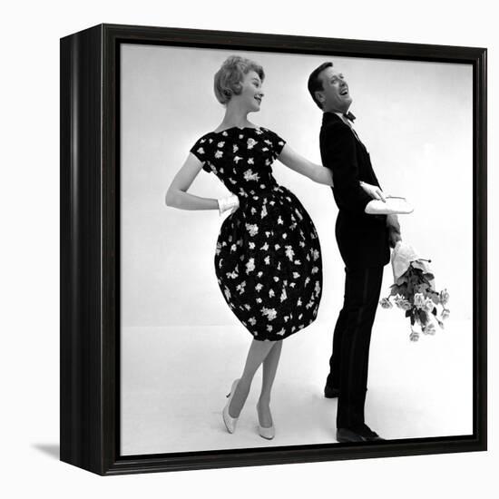 Model Wearing a Puff Ball Skirt and Escort with Roses, 1958-John French-Framed Premier Image Canvas