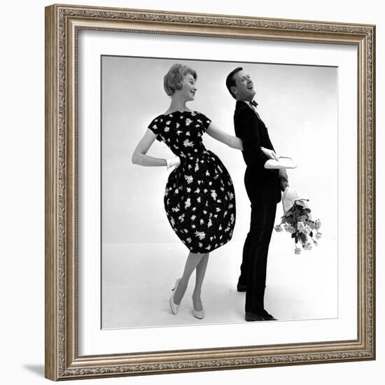 Model Wearing a Puff Ball Skirt and Escort with Roses, 1958-John French-Framed Giclee Print