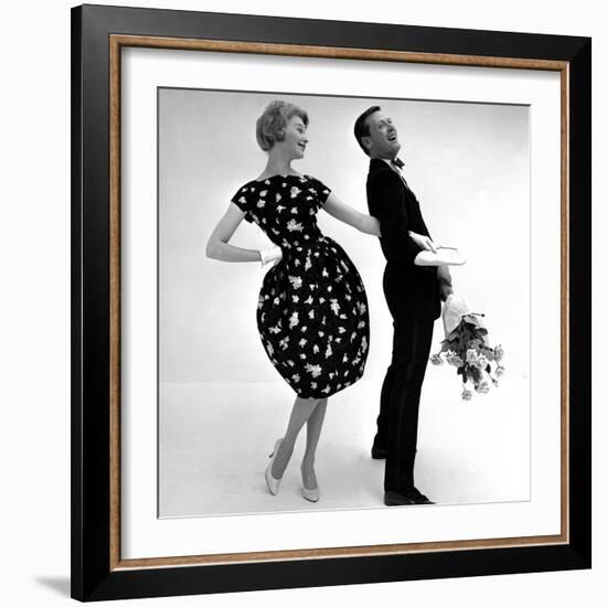 Model Wearing a Puff Ball Skirt and Escort with Roses, 1958-John French-Framed Giclee Print