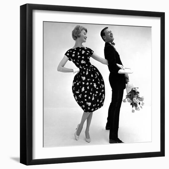 Model Wearing a Puff Ball Skirt and Escort with Roses, 1958-John French-Framed Giclee Print