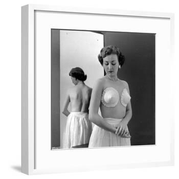 Model Wearing Adhesive Strapless Brassiere Designed by Charles L. Langs, New York, NY, May 1949-Nina Leen-Framed Photographic Print