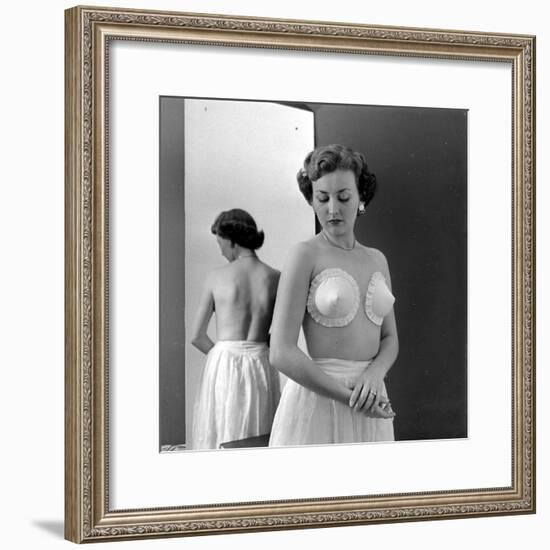 Model Wearing Adhesive Strapless Brassiere Designed by Charles L. Langs, New York, NY, May 1949-Nina Leen-Framed Photographic Print