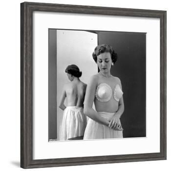 Model Wearing Adhesive Strapless Brassiere Designed by Charles L. Langs, New York, NY, May 1949-Nina Leen-Framed Photographic Print