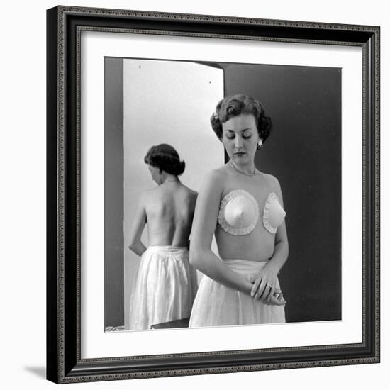 Model Wearing Adhesive Strapless Brassiere Designed by Charles L. Langs, New York, NY, May 1949-Nina Leen-Framed Photographic Print