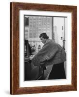 Model Wearing Checkered, Deep Cuffed Fleece Coat Designed by Pauline Trigere-Nina Leen-Framed Photographic Print