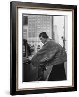 Model Wearing Checkered, Deep Cuffed Fleece Coat Designed by Pauline Trigere-Nina Leen-Framed Photographic Print
