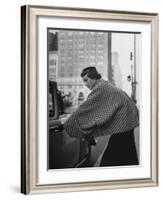 Model Wearing Checkered, Deep Cuffed Fleece Coat Designed by Pauline Trigere-Nina Leen-Framed Photographic Print