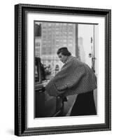 Model Wearing Checkered, Deep Cuffed Fleece Coat Designed by Pauline Trigere-Nina Leen-Framed Photographic Print