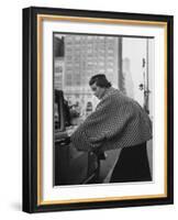 Model Wearing Checkered, Deep Cuffed Fleece Coat Designed by Pauline Trigere-Nina Leen-Framed Photographic Print