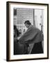 Model Wearing Checkered, Deep Cuffed Fleece Coat Designed by Pauline Trigere-Nina Leen-Framed Photographic Print