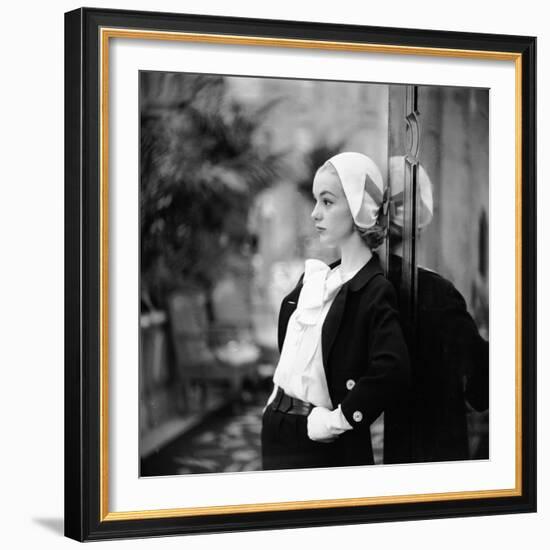 Model Wearing Latest Women's Spring Fashion Suit with White Gloves. New York, NY January 1957-Gordon Parks-Framed Photographic Print