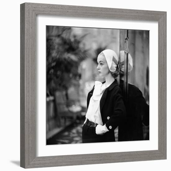 Model Wearing Latest Women's Spring Fashion Suit with White Gloves. New York, NY January 1957-Gordon Parks-Framed Photographic Print