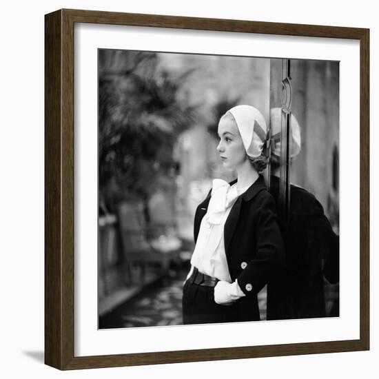 Model Wearing Latest Women's Spring Fashion Suit with White Gloves. New York, NY January 1957-Gordon Parks-Framed Photographic Print