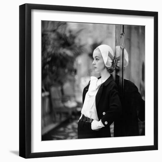 Model Wearing Latest Women's Spring Fashion Suit with White Gloves. New York, NY January 1957-Gordon Parks-Framed Photographic Print