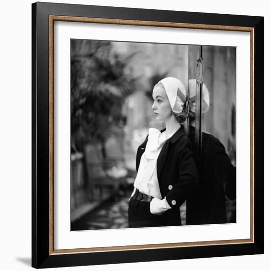 Model Wearing Latest Women's Spring Fashion Suit with White Gloves. New York, NY January 1957-Gordon Parks-Framed Photographic Print