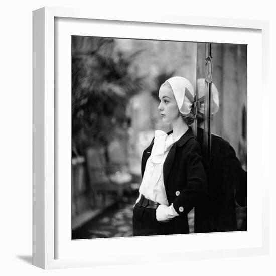 Model Wearing Latest Women's Spring Fashion Suit with White Gloves. New York, NY January 1957-Gordon Parks-Framed Photographic Print