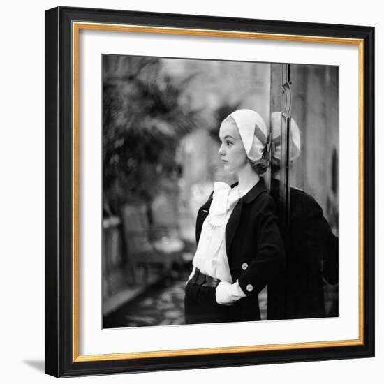 Model Wearing Latest Women's Spring Fashion Suit with White Gloves. New York, NY January 1957-Gordon Parks-Framed Photographic Print