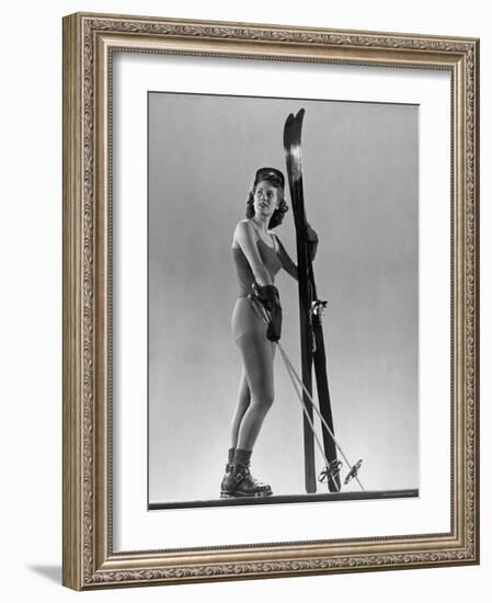 Model Wearing Long Wool Ski Underwear-Gjon Mili-Framed Photographic Print