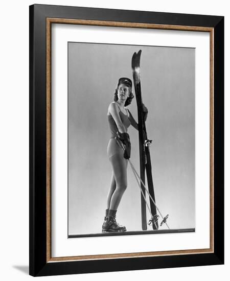 Model Wearing Long Wool Ski Underwear-Gjon Mili-Framed Photographic Print