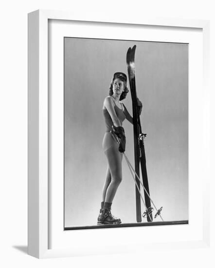 Model Wearing Long Wool Ski Underwear-Gjon Mili-Framed Photographic Print