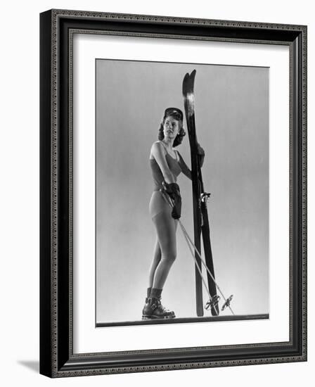 Model Wearing Long Wool Ski Underwear-Gjon Mili-Framed Photographic Print