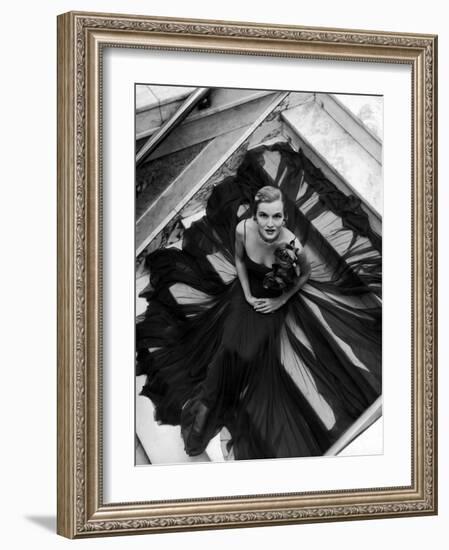 Model Wearing Rose Decked Gorgeous Gown by Traina Norell-Nina Leen-Framed Photographic Print