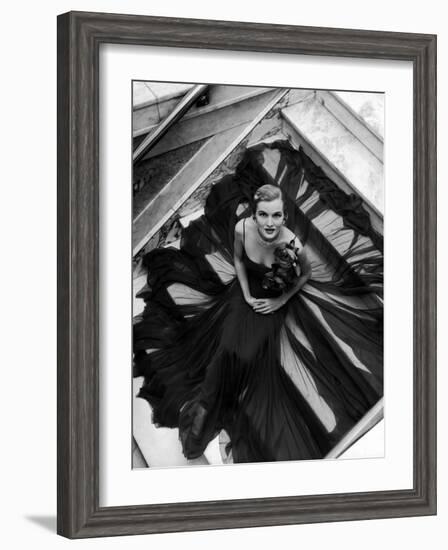 Model Wearing Rose Decked Gorgeous Gown by Traina Norell-Nina Leen-Framed Photographic Print