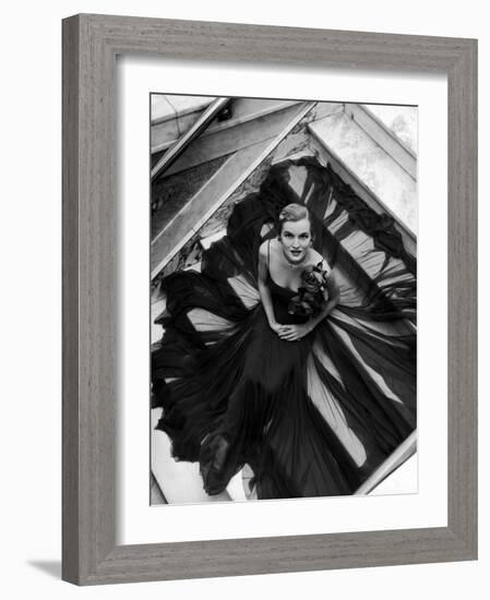 Model Wearing Rose Decked Gorgeous Gown by Traina Norell-Nina Leen-Framed Photographic Print