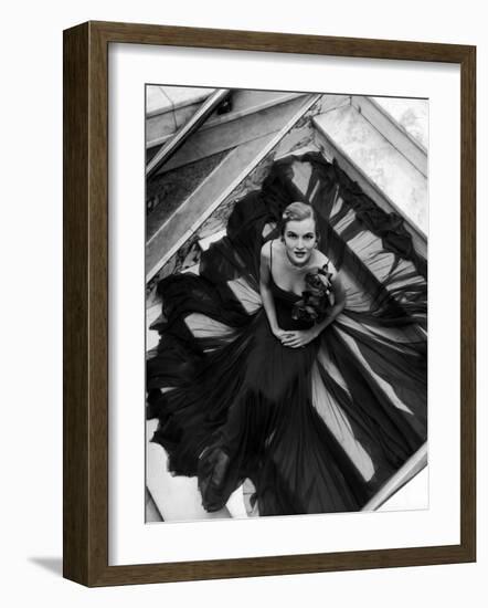 Model Wearing Rose Decked Gorgeous Gown by Traina Norell-Nina Leen-Framed Photographic Print