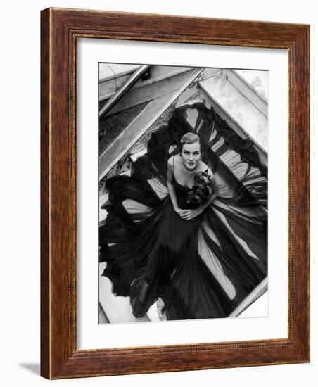 Model Wearing Rose Decked Gorgeous Gown by Traina Norell-Nina Leen-Framed Photographic Print