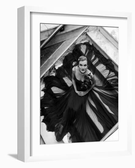 Model Wearing Rose Decked Gorgeous Gown by Traina Norell-Nina Leen-Framed Photographic Print