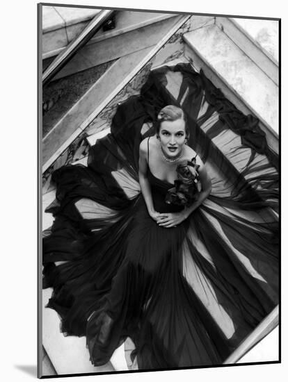 Model Wearing Rose Decked Gorgeous Gown by Traina Norell-Nina Leen-Mounted Photographic Print