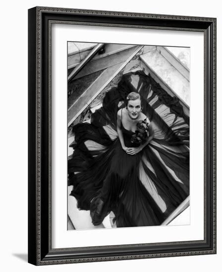 Model Wearing Rose Decked Gorgeous Gown by Traina Norell-Nina Leen-Framed Photographic Print