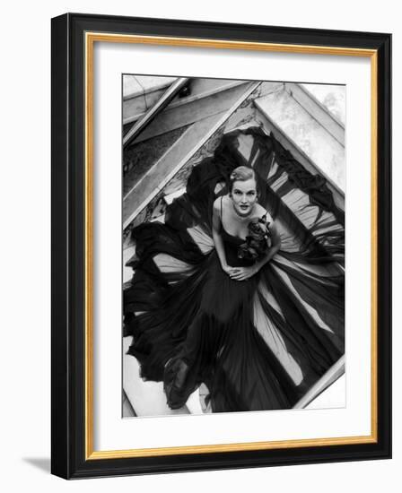 Model Wearing Rose Decked Gorgeous Gown by Traina Norell-Nina Leen-Framed Photographic Print