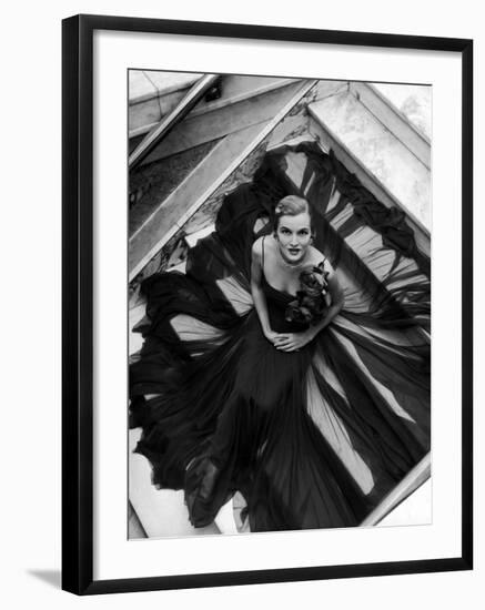 Model Wearing Rose Decked Gorgeous Gown by Traina Norell-Nina Leen-Framed Photographic Print