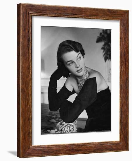 Model Wearing the Longest Gloves Designed by Hattie Carnegie Which Almost Cover the Shoulders-Nina Leen-Framed Photographic Print