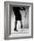 Model Wearing Tight Skirt and Stripped Patent Sandals with New Heelless Stockings-Gjon Mili-Framed Photographic Print