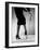 Model Wearing Tight Skirt and Stripped Patent Sandals with New Heelless Stockings-Gjon Mili-Framed Photographic Print